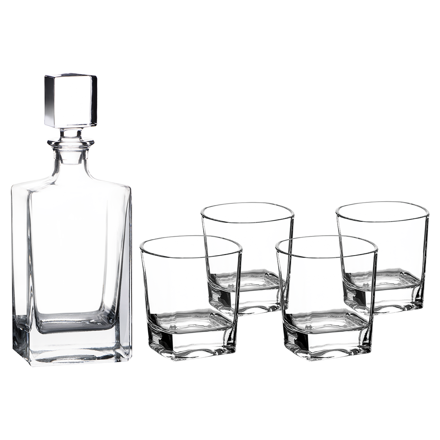 810 ml Rectangular Decanter with 4 Rocks Glasses