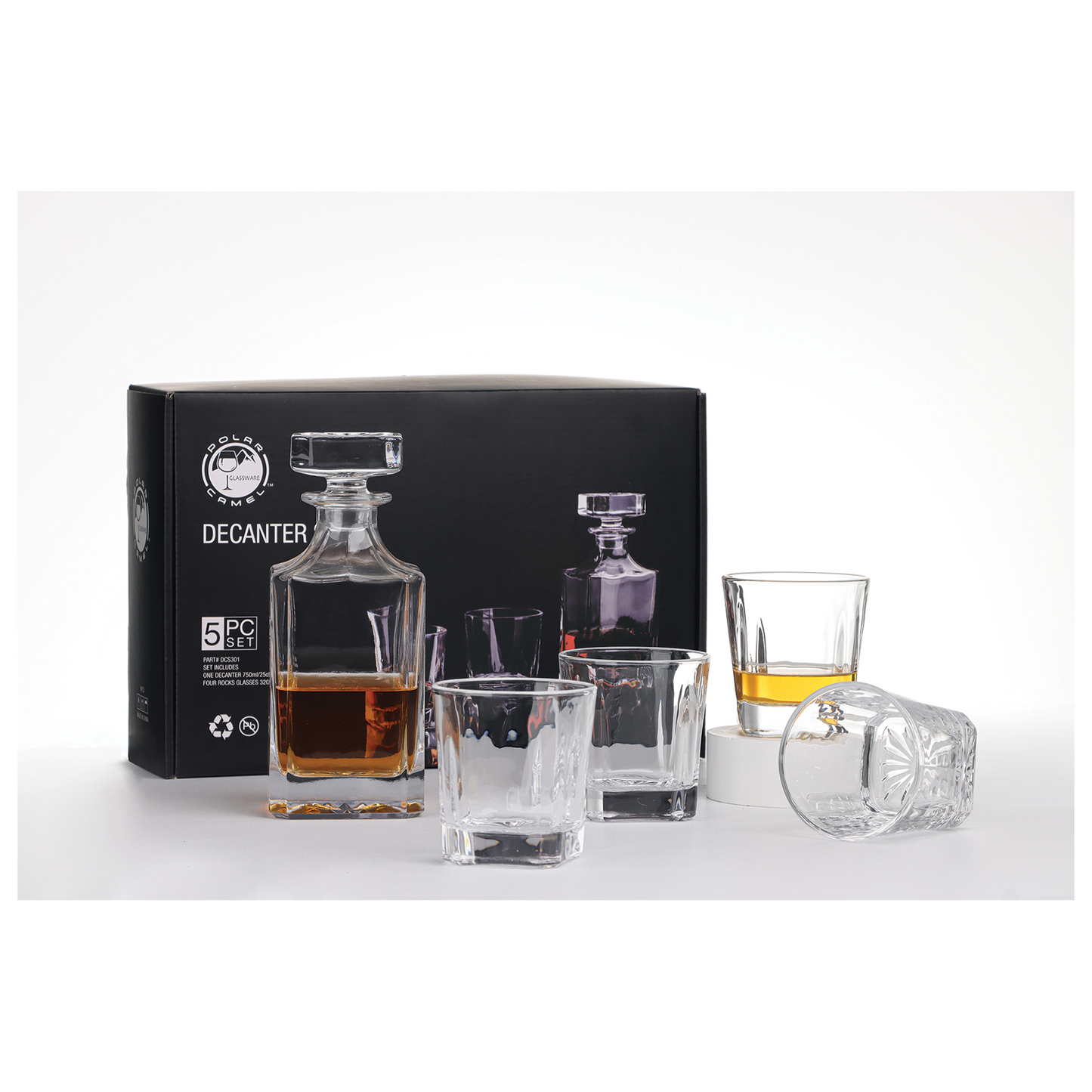 750ml Square Decanter with 4 Rocks Glasses