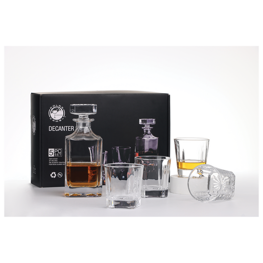750ml Square Decanter with 4 Rocks Glasses
