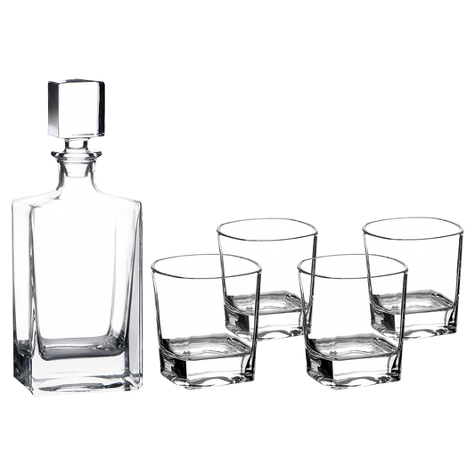 810 ml Rectangular Decanter with 4 Rocks Glasses