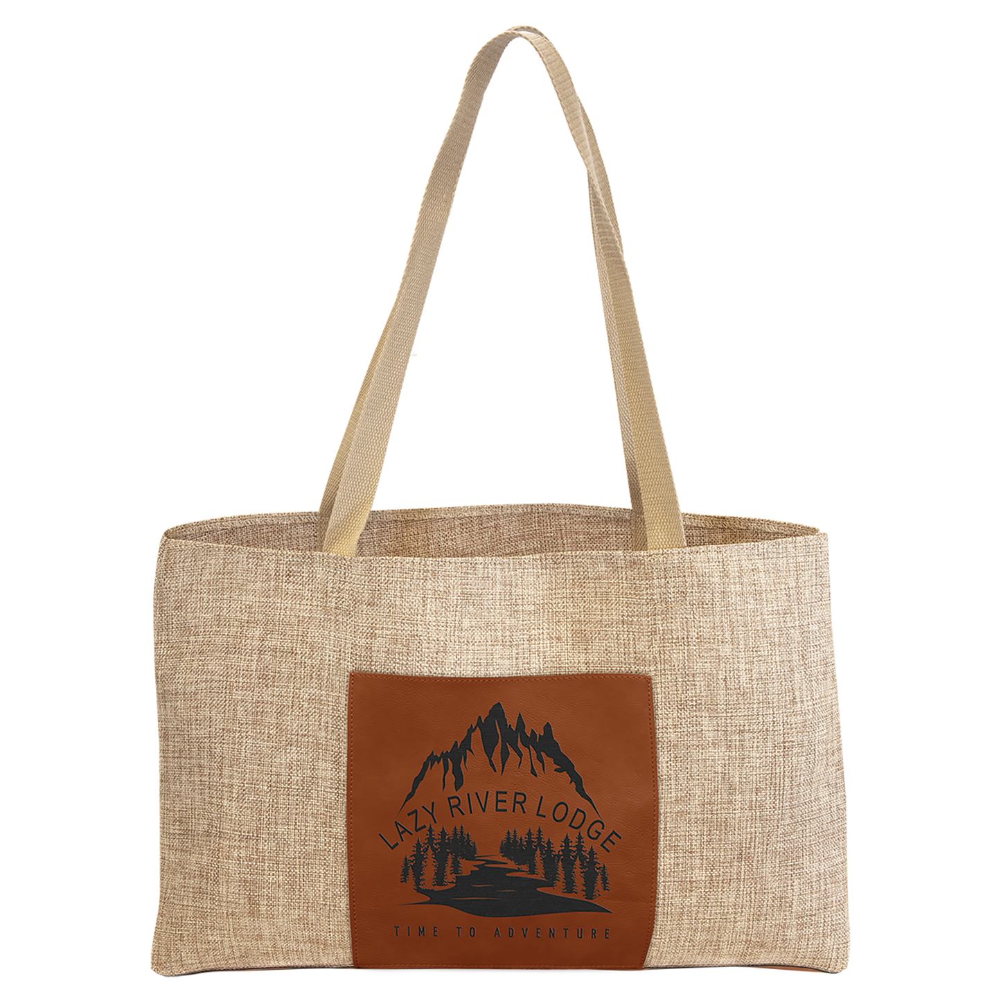 19" x 12" Burlap Bag with 5" Laserable Leatherette Gusset