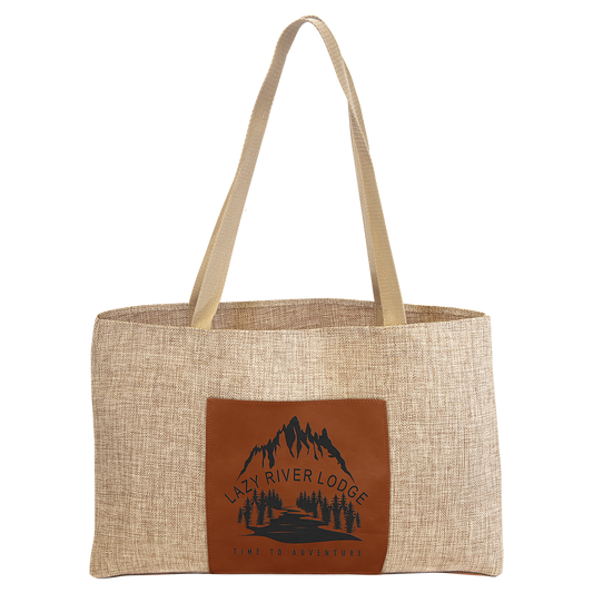 19" x 12" Burlap Bag with 5" Laserable Leatherette Gusset