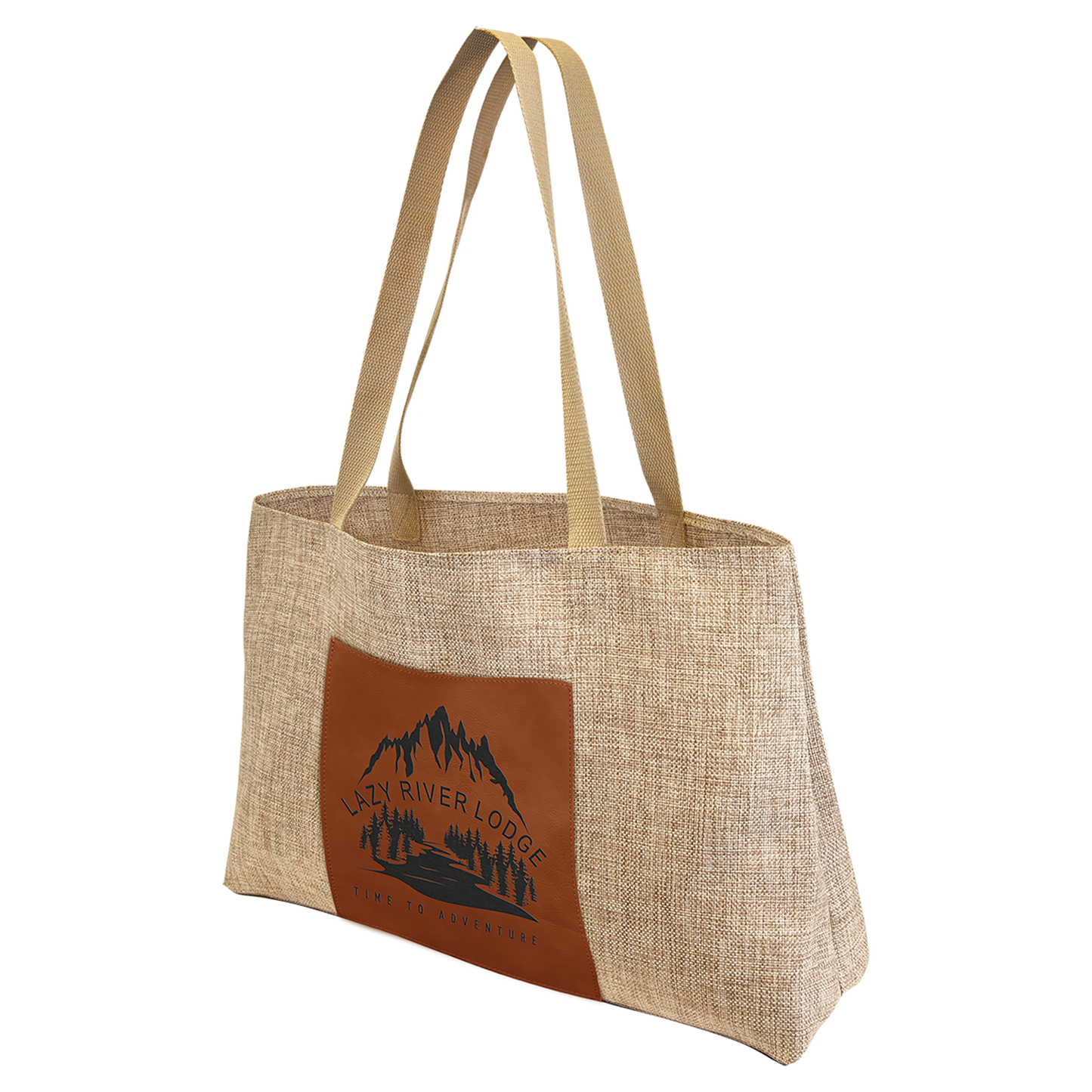 19" x 12" Burlap Bag with 5" Laserable Leatherette Gusset