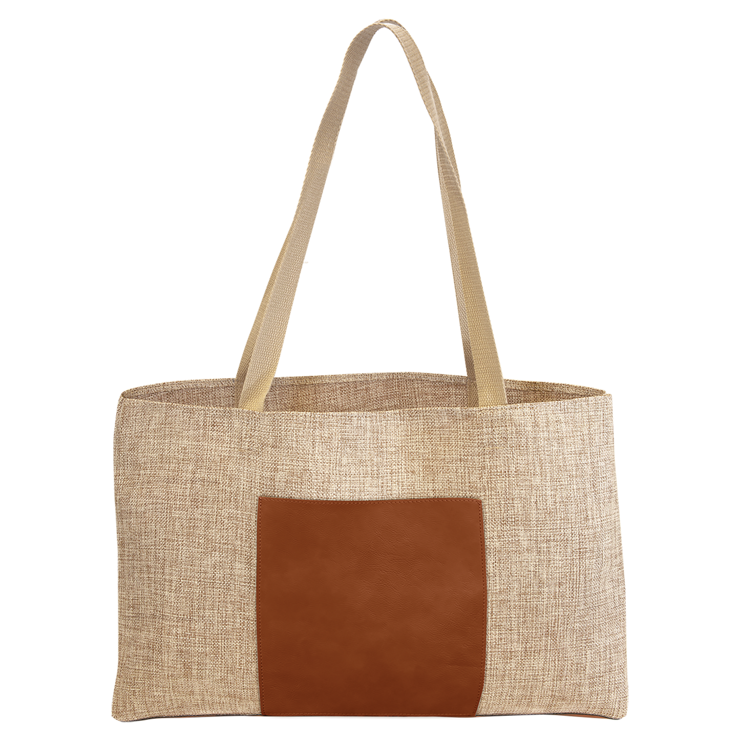 19" x 12" Burlap Bag with 5" Laserable Leatherette Gusset
