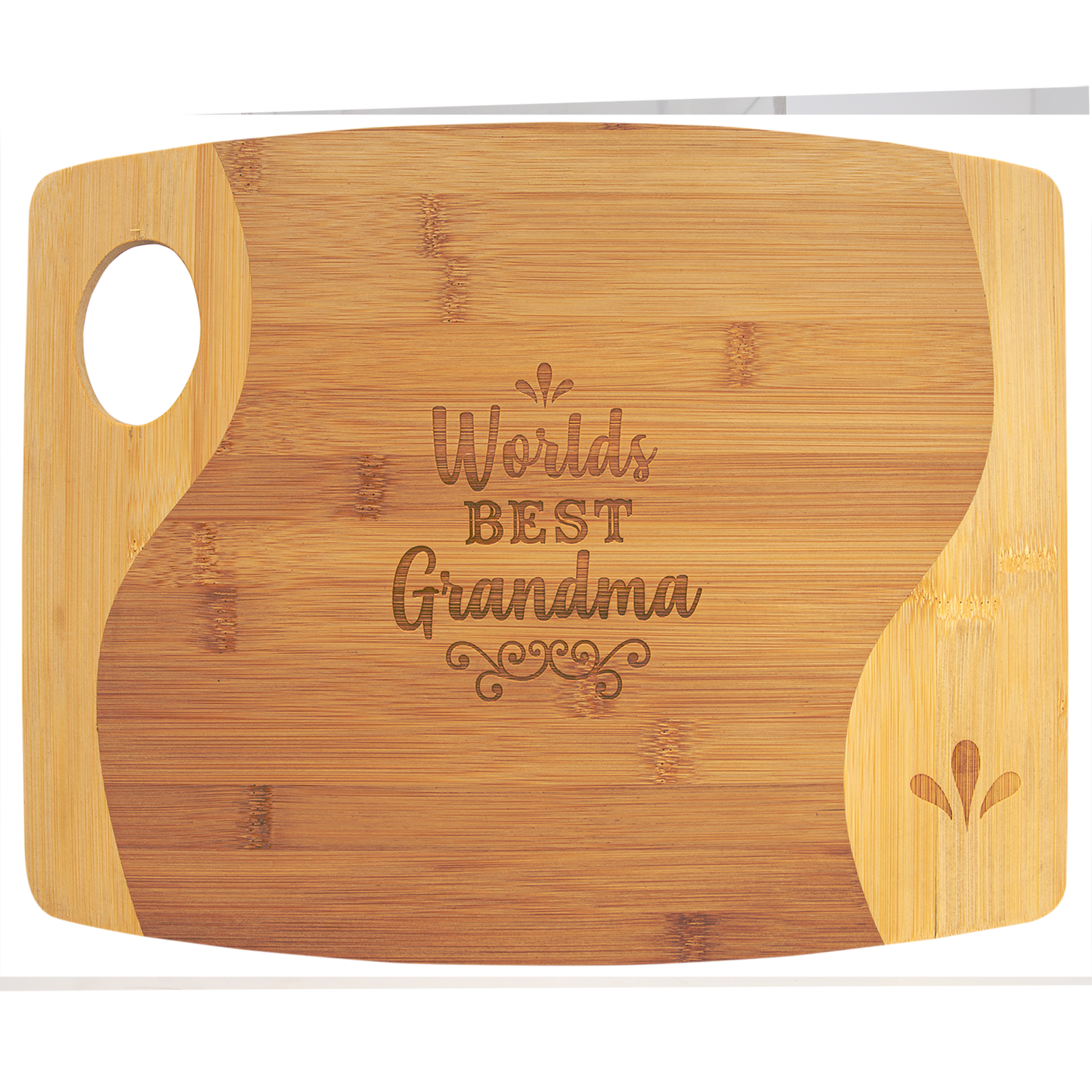 13 3/4" x 11" x 5/16" Bamboo Two Tone Cutting Board with Handle