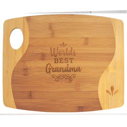 13 3/4" x 11" x 5/16" Bamboo Two Tone Cutting Board with Handle