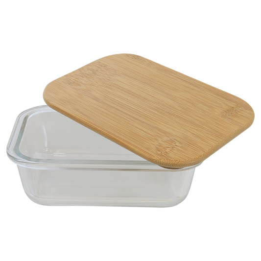 12 oz. Rectangle Glass Container with Bamboo Lid