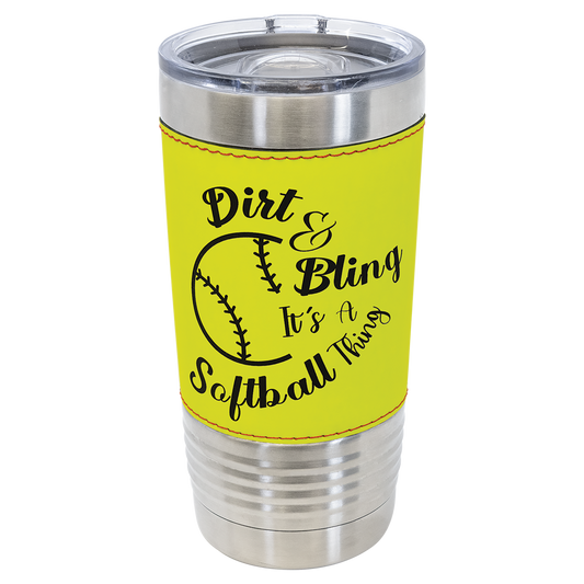 Polar Camel 20 oz. Softball Leather Tumbler with Slider Lid