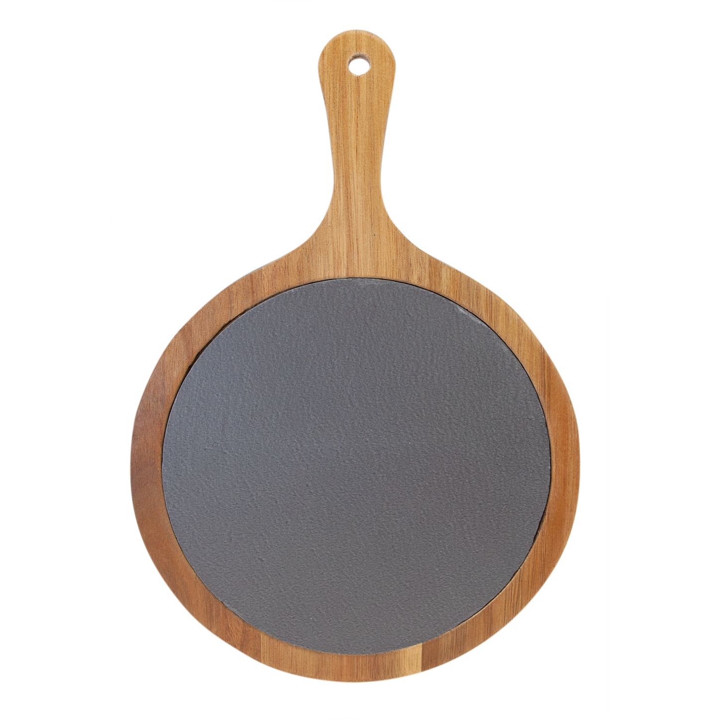 Round Acacia Wood/Slate Serving Board with Handle, 8 1/4" x 12 1/4"