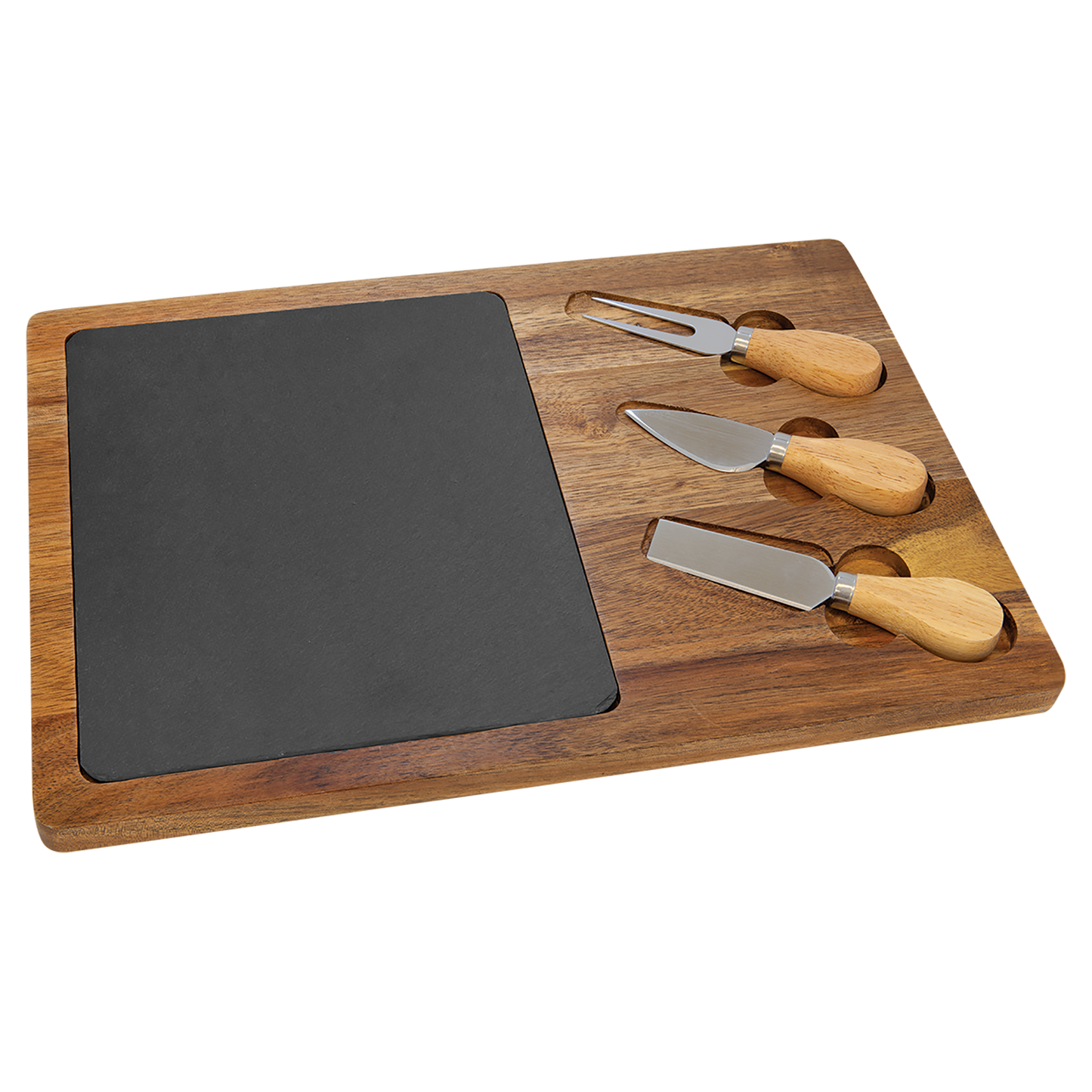 13 3/4" x 9 3/4" Acacia Wood/Slate Rectangle Cheese Set with Three Tools