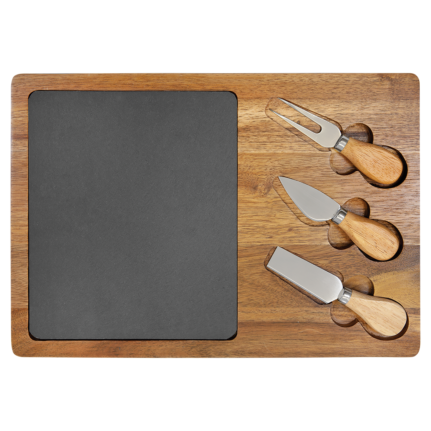 13 3/4" x 9 3/4" Acacia Wood/Slate Rectangle Cheese Set with Three Tools